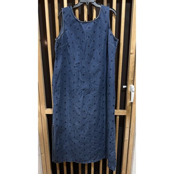 Charter Club Dress Womens 16W Sleeveless Denim Embroidered Floral Midi Pockets - Picture 1 of 5